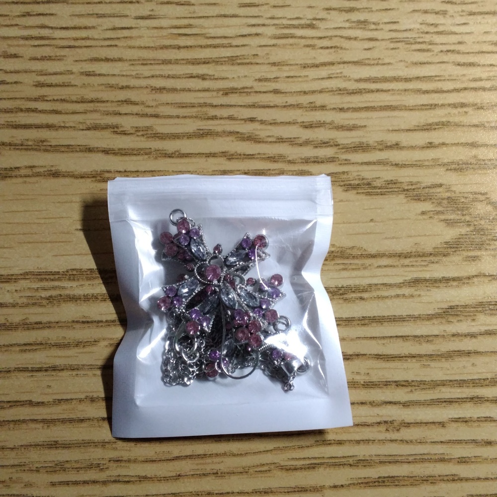 NWOT Silvertone & Purple Cross Necklace & Earring Set
